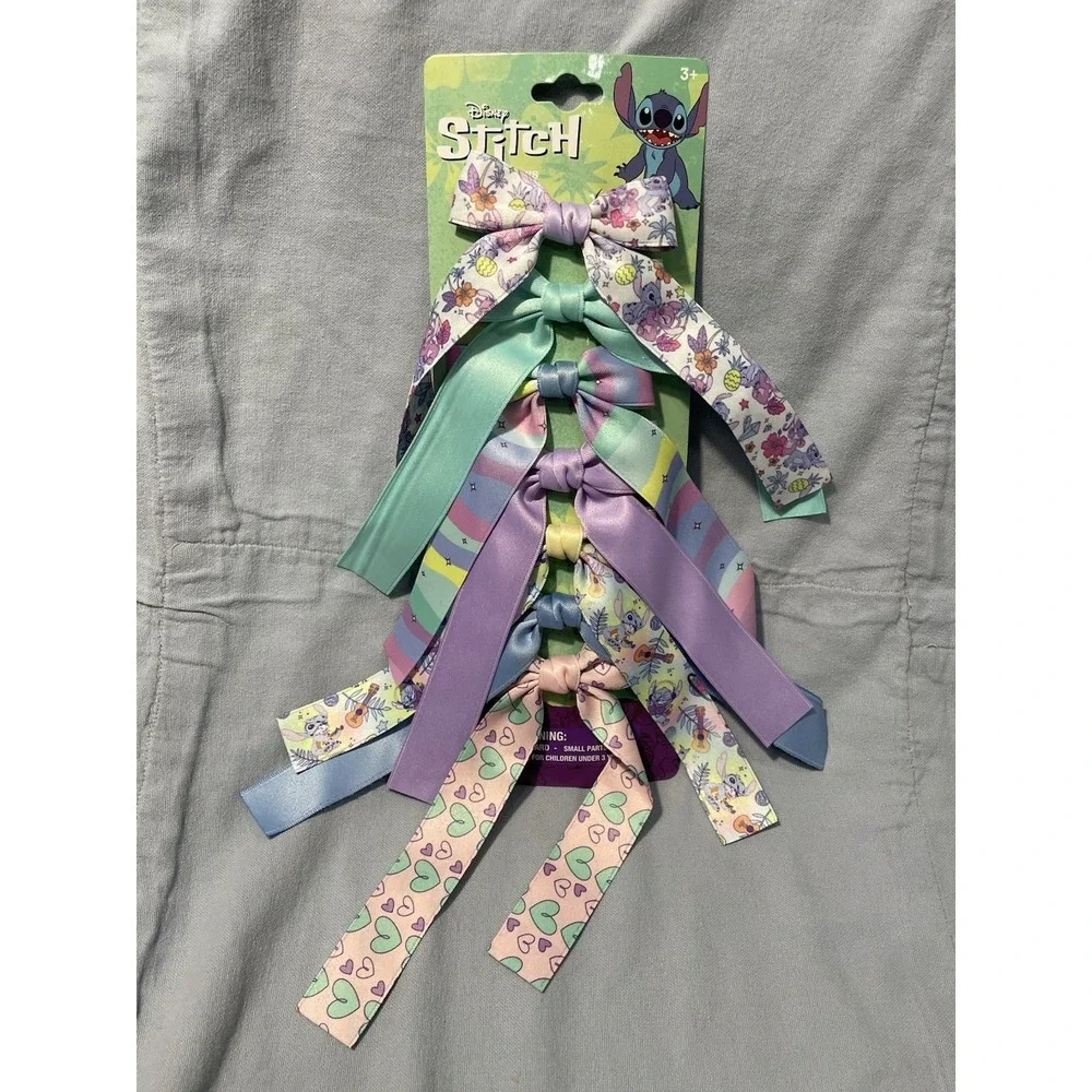 NEW Disney Flavored Stitch Lip Gloss Strap & Keychain Set - 7 Colorful Hair Bows